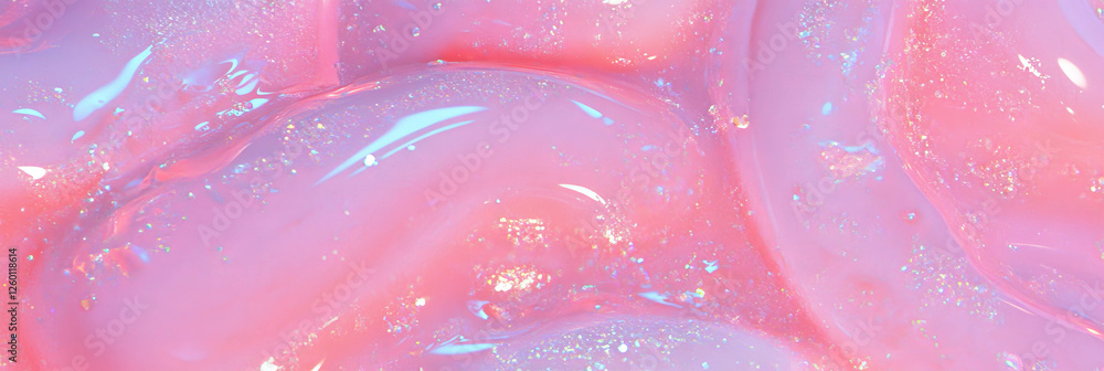 Poster glossy pink bubblegum gel with a smooth, shiny texture creates a playful visual experience