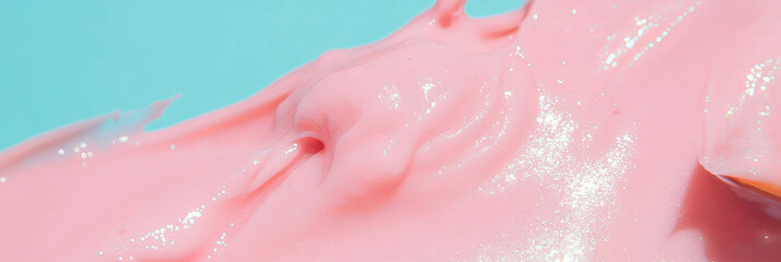 Fototapeta premium Texture of playful bubblegum pink gel with smooth, matte finish on bright blue background