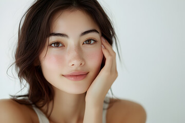 Natural Beauty Portrait of a Young Woman with Clear Skin and Soft Expression


