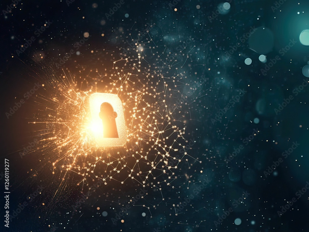 Poster cyber security breach visualization digital realm abstract dark background futuristic view lock conc