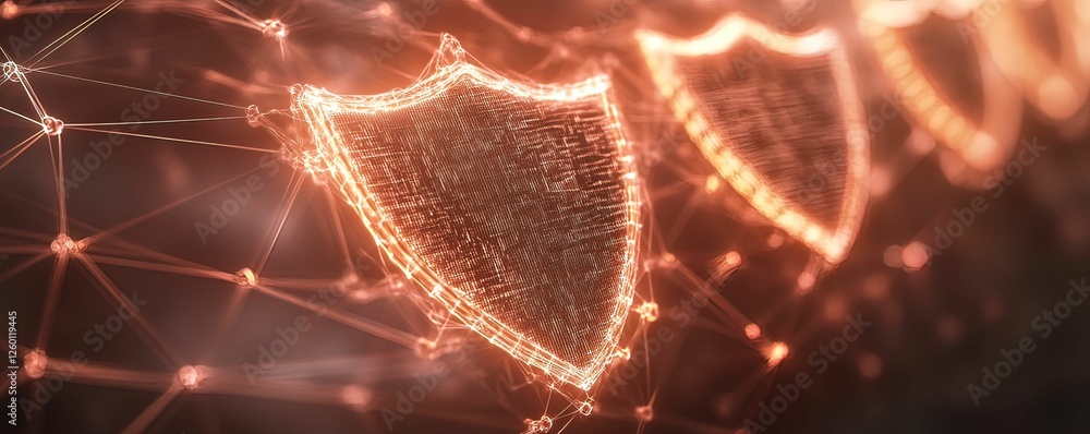 Poster digital shield protection artistic representation of privacy in a glowing network virtual space abst