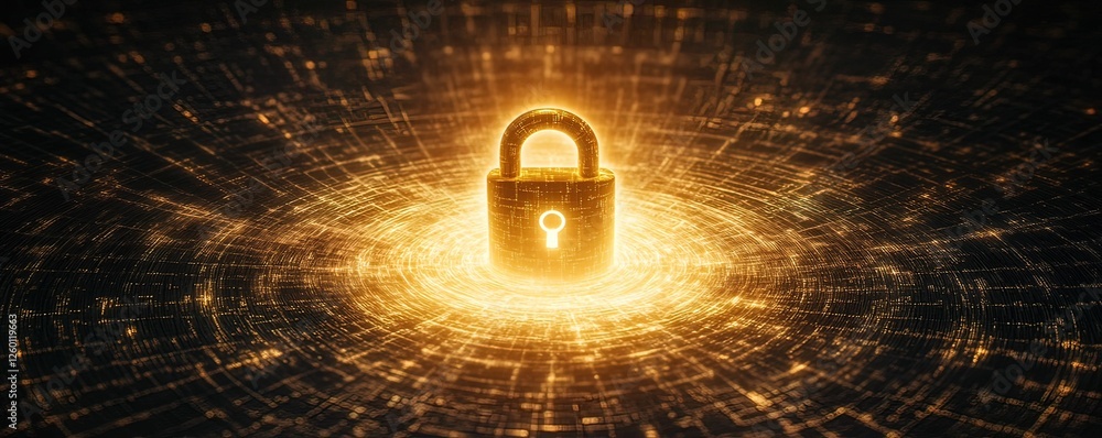 Poster artistic glowing padlock surrounded by intricate digital patterns cybersecurity concept digital enig