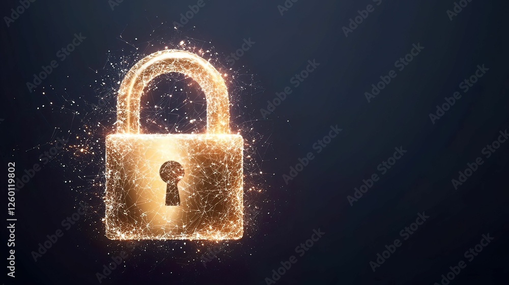Poster glowing padlock symbolizing security digital world graphic design abstract background close-up conce