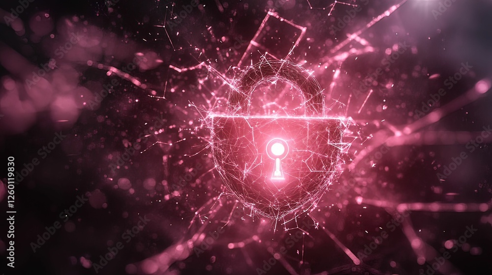 Poster artistic representation of a glowing padlock digital showcase abstract environment futuristic concep