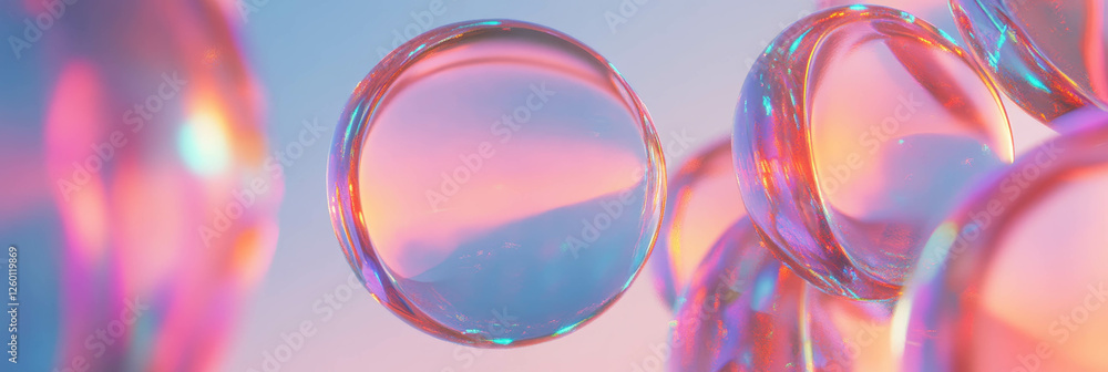 Poster Circular crystal flares with smooth edges and soft gradients illuminated by light in vibrant colors