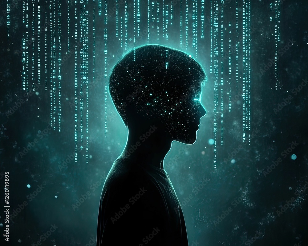 Aufkleber cyberpunk hacker silhouette digital realm artistic representation futuristic environment profile vie