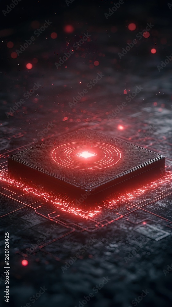 Poster holographic display of breached iot device futuristic laboratory digital sci-fi environment close-up