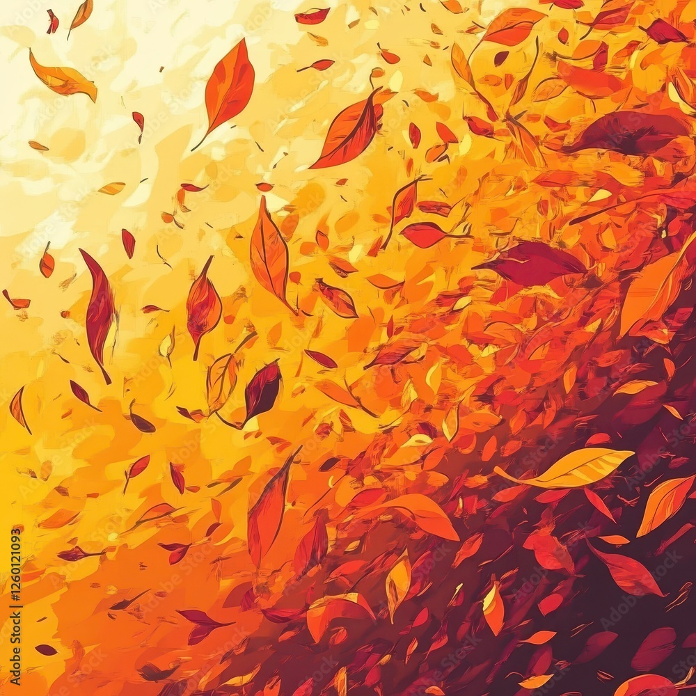 Poster falling autumn leaves create a dynamic colorful scene