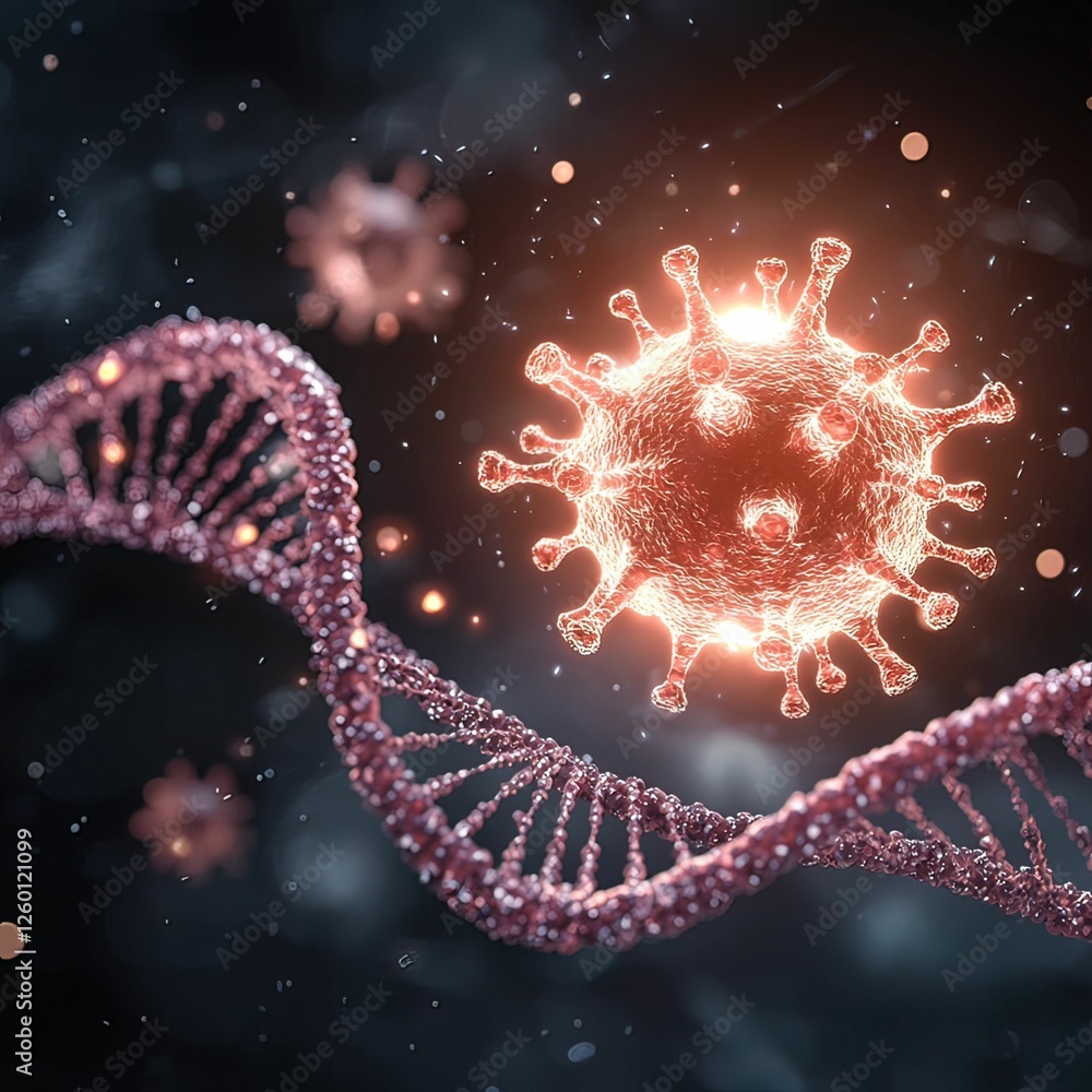 Aufkleber conceptual representation of malware as a glowing virus infecting dna digital environment abstract c