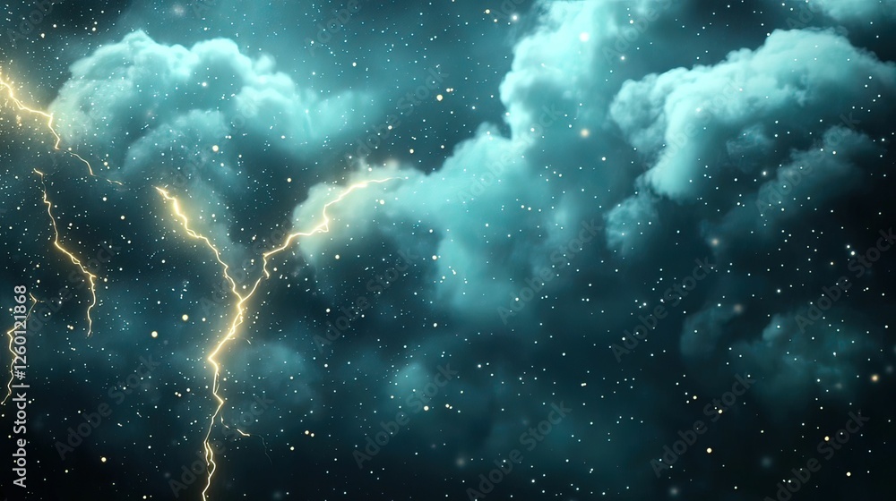 Poster glowing data clouds with lightning darkened sky abstract mysterious atmosphere digital concept