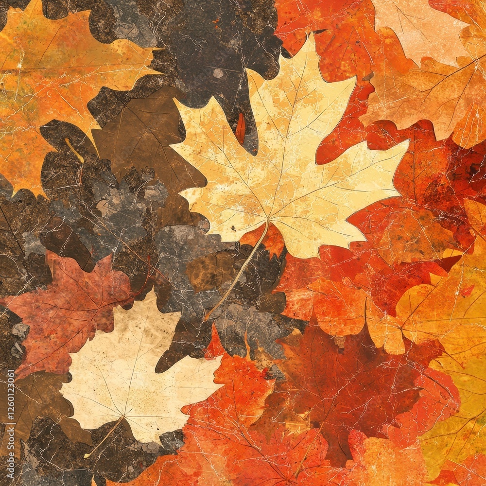Poster colorful autumn leaves create a textured and layered abstract pattern