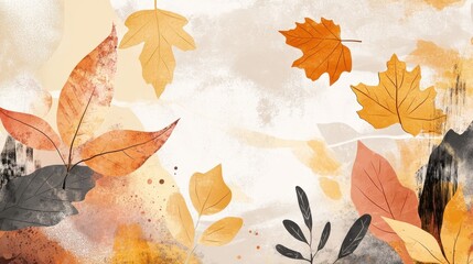 Watercolor autumn leaves in shades of orange and beige
