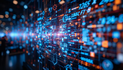 Obraz premium Futuristic digital data visualization with glowing elements and patterns