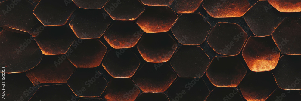 Poster Detailed texture of dark brown cone wafer showcasing intricate embossed hexagonal patterns