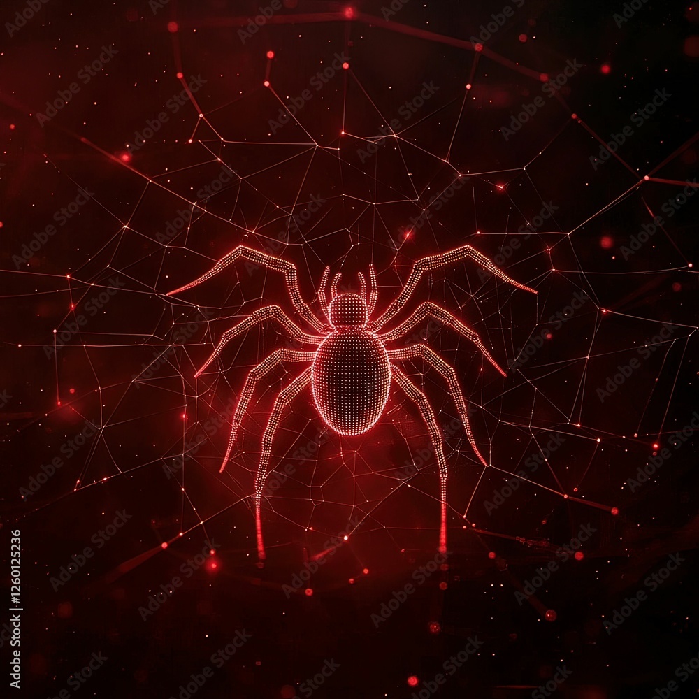 Poster ransomware spider weaving glowing code web cybersecurity lab digital dark environment close-up threa