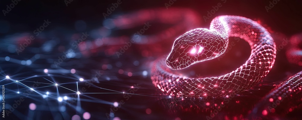 Poster ransomware virus visualized as glowing snake digital realm 3d futuristic environment close-up view c