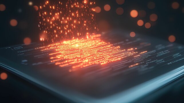 Malware encryption attack simulation digital device graphic visualization cyber environment close-up viewpoint data security concept