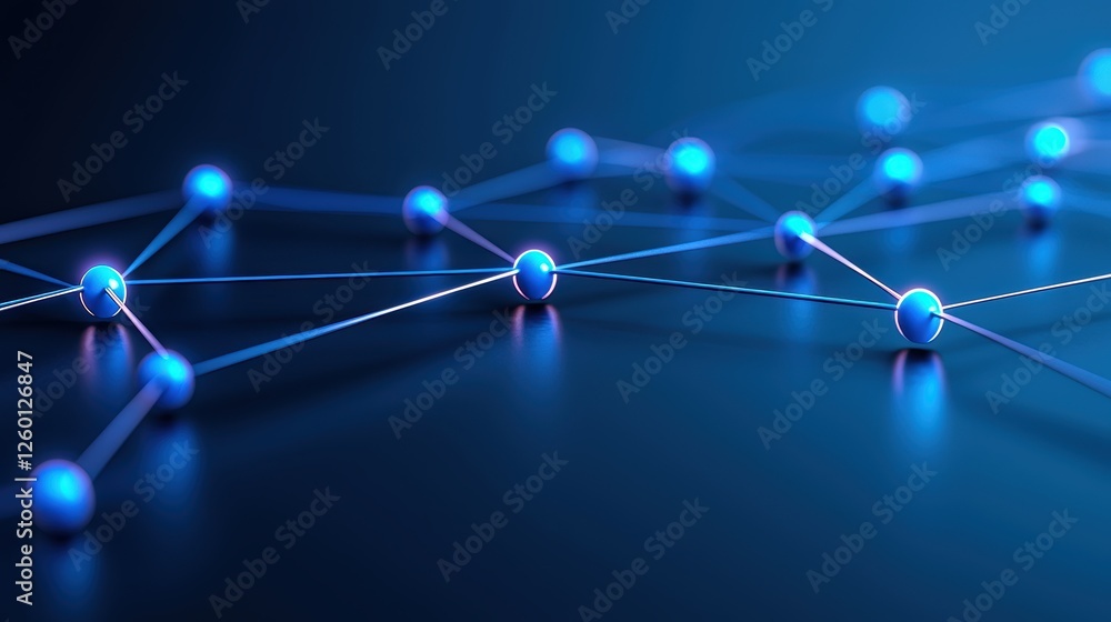 Poster interconnected blue network of spheres, a data science abstract background visualization