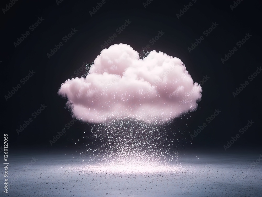 Poster surreal glowing cloud split apart in dark space digital atmospheric viewpoint compressed scale conce