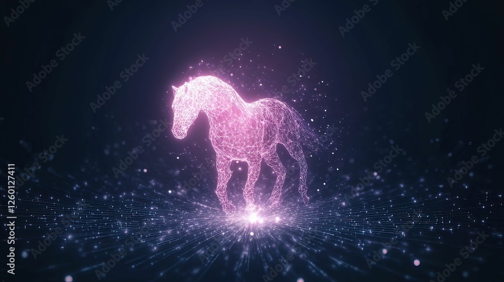 Aufkleber illuminated trojan horse visualization digital realm graphic abstract environment close-up view symb