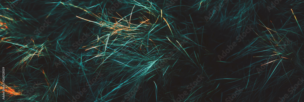 Aufkleber Dark green tangled grass texture showcasing complex patterns and deep shadows from above