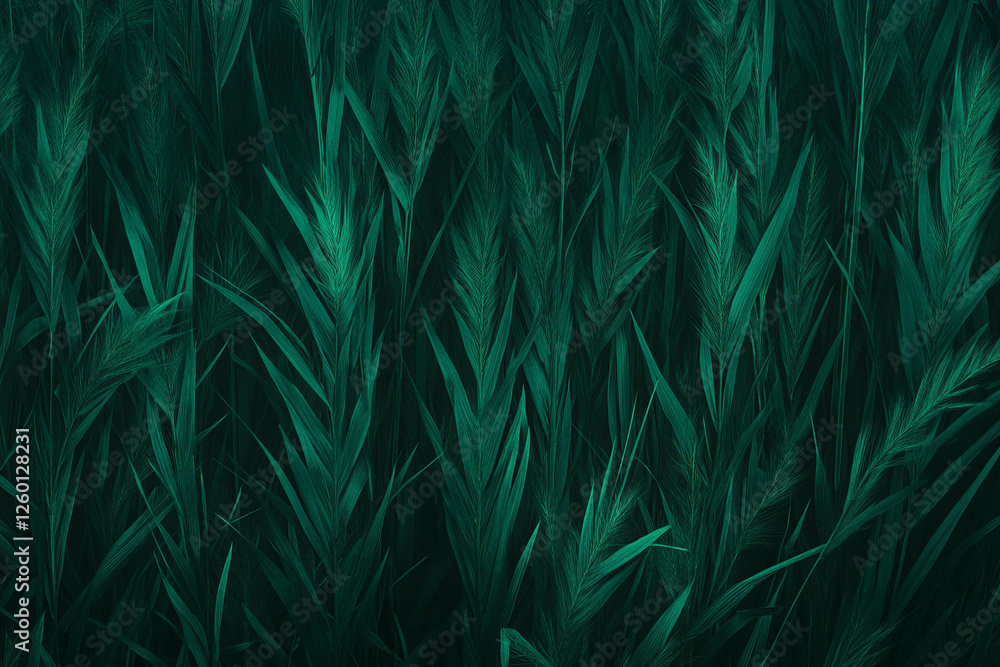 Poster dark green textured surface of tall uneven grass with deep shadows against a black background