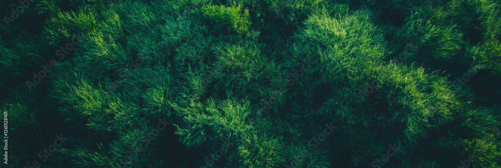 Poster dark green textured landscape with rough uneven grass and deep shadows from an aerial perspective