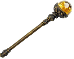 ancient wizard staff featuring glowing yellow crystal orb, symbolizing power and magic. This ornate staff is perfect for fantasy themes and storytelling