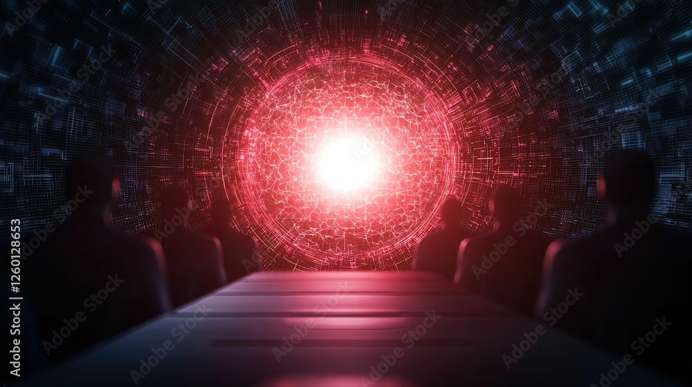 Aufkleber cyber battle zone glowing firewalls and security teams in a compressed scale digital environment