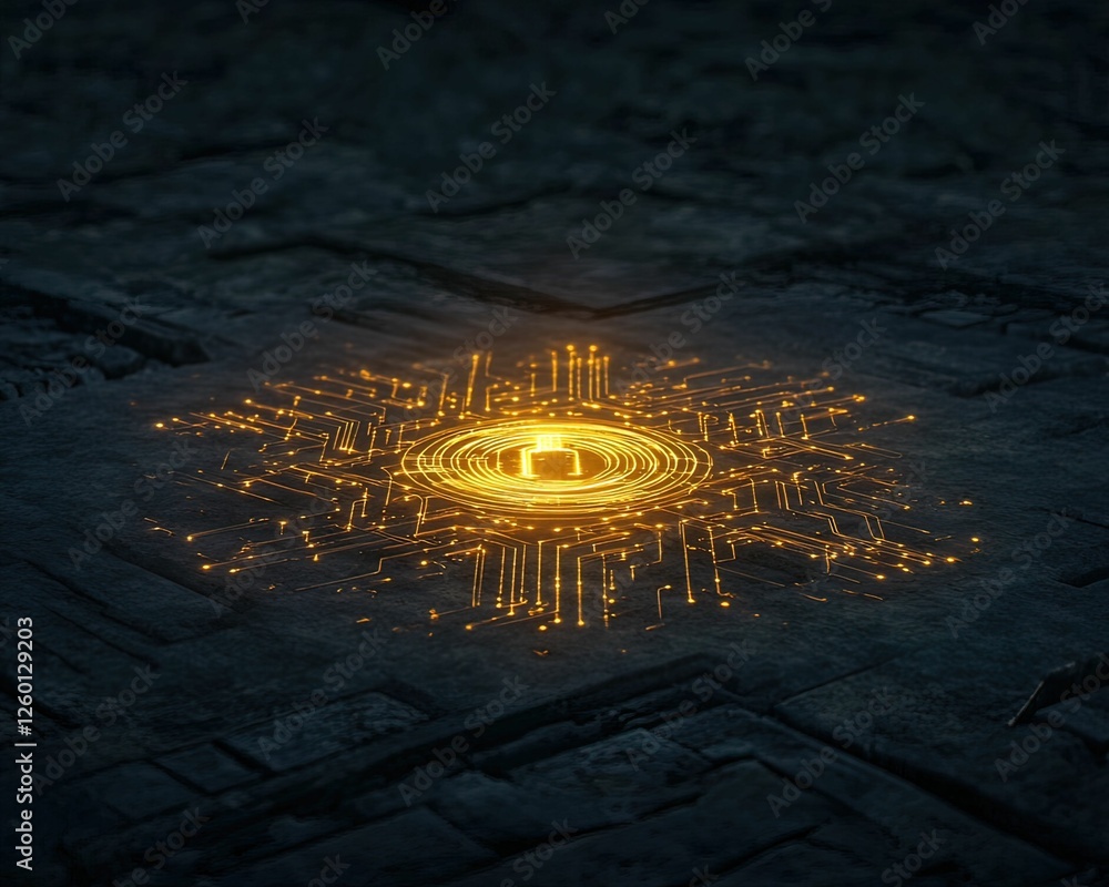 Poster cyber security padlock illuminated in a digital realm technology concept futuristic environment clos