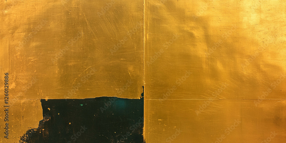 Poster Deep gold wall texture with intense grunge overlay and dark markings highlighting unique patterns