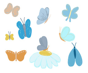 set of funny cartoon butterflies 