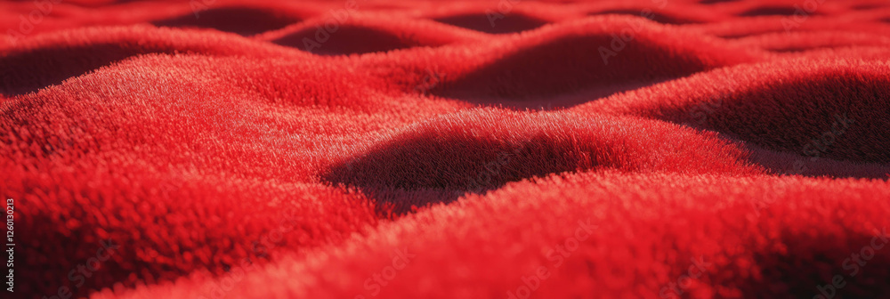 Poster Deep red plush carpet with soft shadows exhibits uniform texture and dense pile