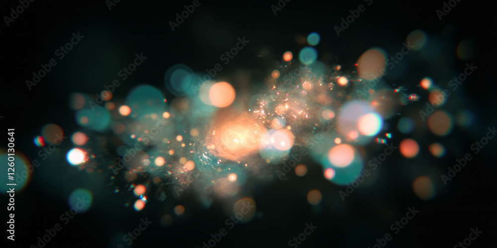 Poster vibrant texture of dense bokeh clusters with radiant glow against a black background