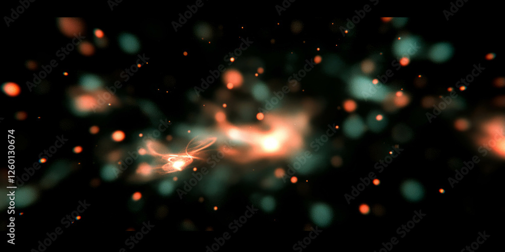 Poster Radiant bokeh clusters with vibrant colors create dynamic visual texture against black background