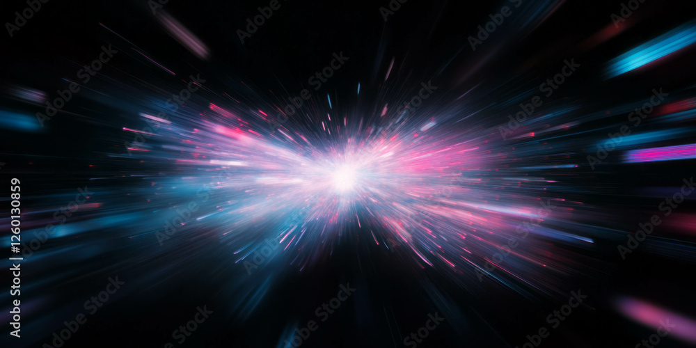 Poster bright central burst of vibrant bokeh with radiant edges against a dark background