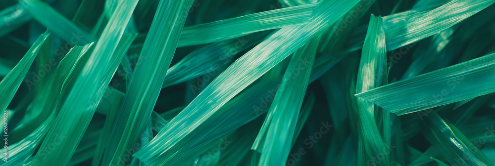 Poster Dense interwoven grass texture showcasing deep green color and thick texture from a top view