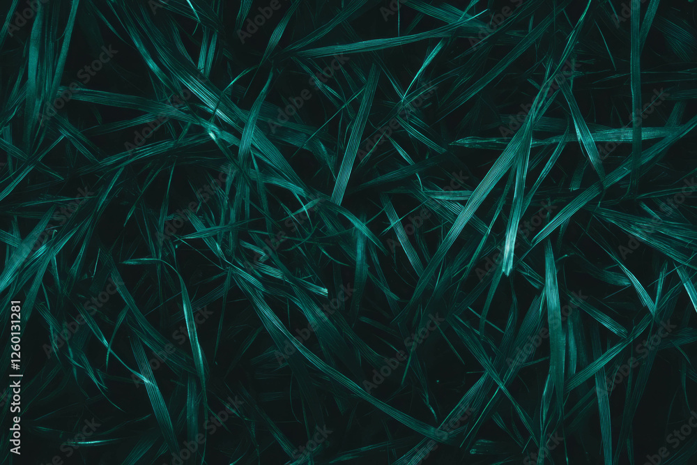 Poster dense interwoven grass texture with deep green color and black background