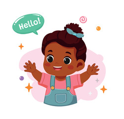 kid baby girl happy smile greet and waving hand