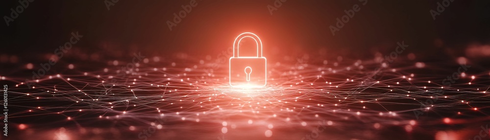 Poster futuristic glowing padlock in a compressed network digital security concept cyber environment abstra