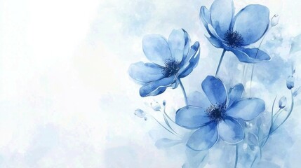 Soft blue watercolor flowers on a light background, evoking calmness and tranquility, ideal for wellness and nature themes