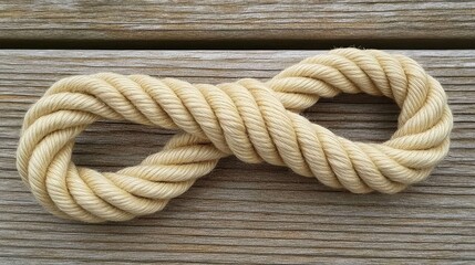 Obraz premium A rope tied securely in a knot on a wooden surface, symbolizing connection, stability, and support.