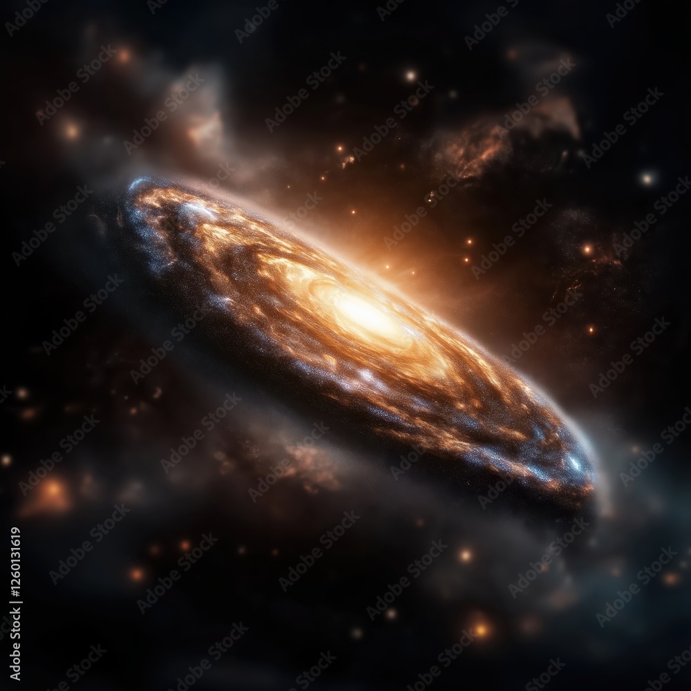 Poster vast intergalactic view featuring multiple galaxies surrounded by cosmic dust and star clusters