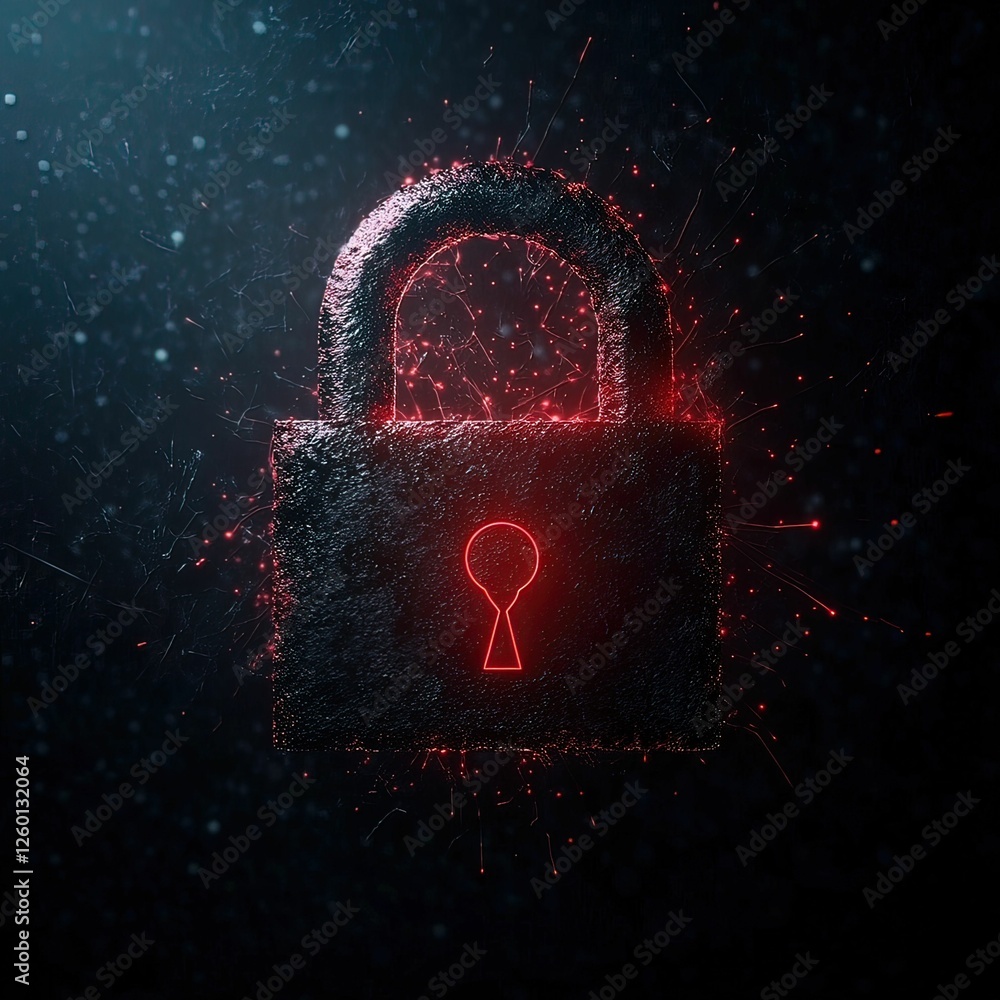 Aufkleber futuristic padlock with glowing red light cyber security theme digital abstract background close-up 