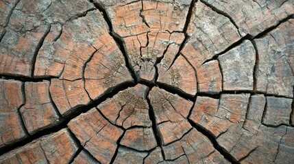 Obraz premium A rustic wooden table surface with visible cracks, knots, and natural imperfections, ideal for a background.