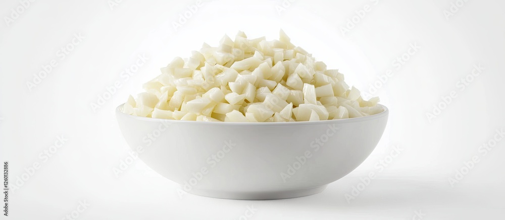 Aufkleber chopped garlic piled in a white bowl against a bright white background showcasing a clean and simple