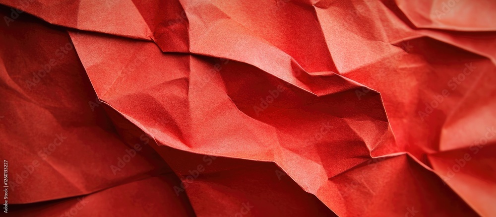 Poster textured red handmade paper background with intricate folds, showcasing traditional japanese craft t