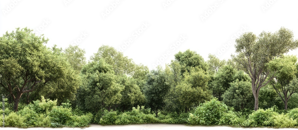 Aufkleber lush green trees with varying shades positioned foreground center on transparent background, ideal f