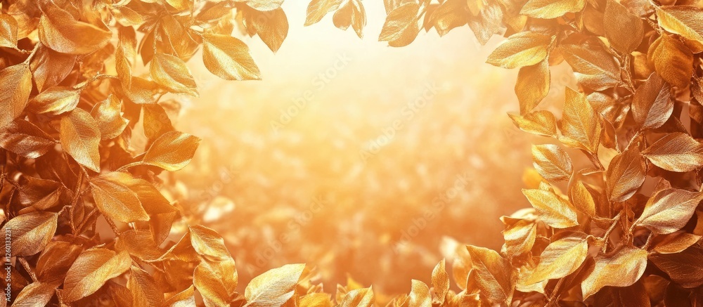 Aufkleber golden foliage framing a warm golden light background, creating an enchanting autumnal atmosphere wi
