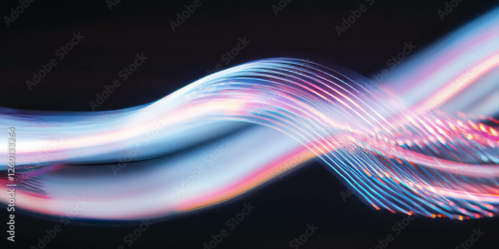 Poster Elongated bokeh streaks create dynamic light trails against a black background
